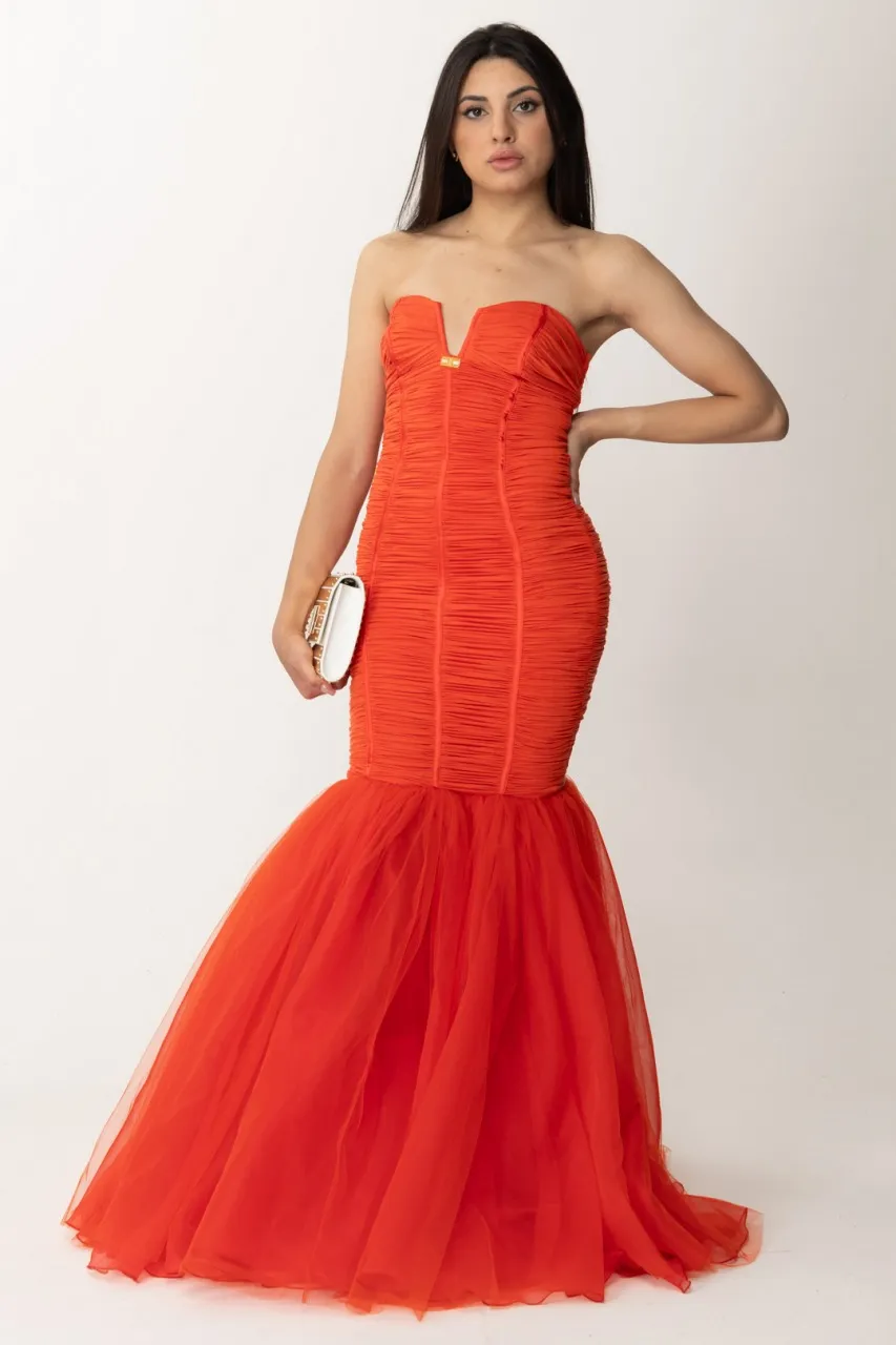 Abito Red Carpet con maxi balza in tulle Corallo