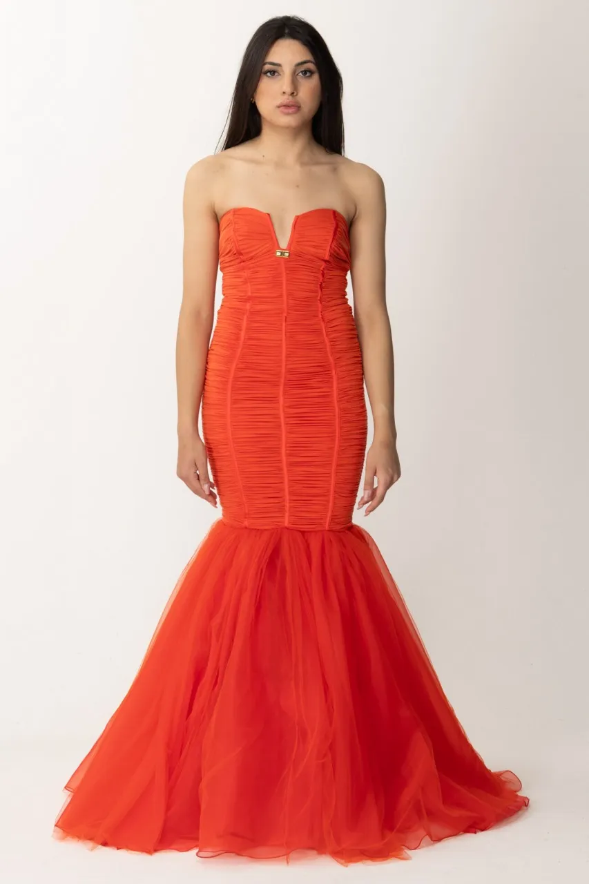 Abito Red Carpet con maxi balza in tulle Corallo