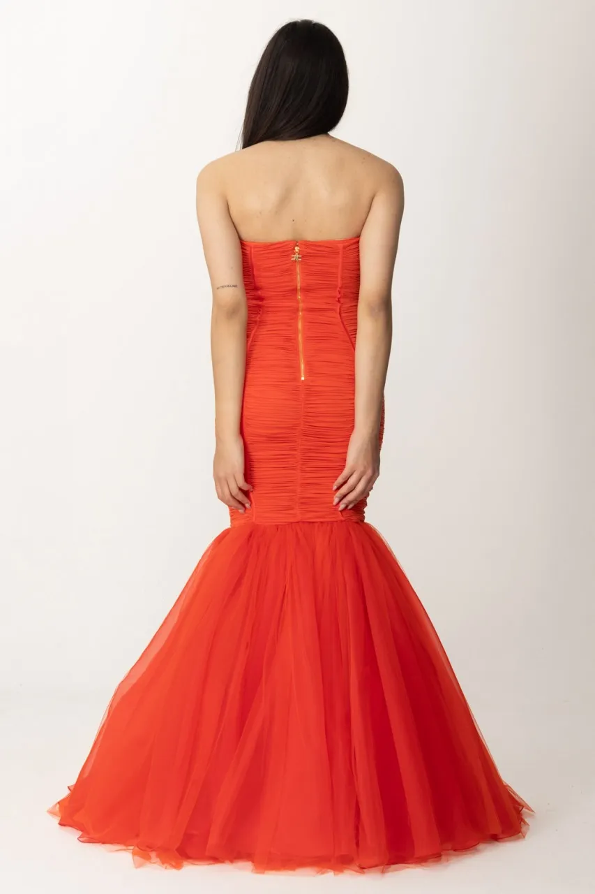 Abito Red Carpet con maxi balza in tulle Corallo