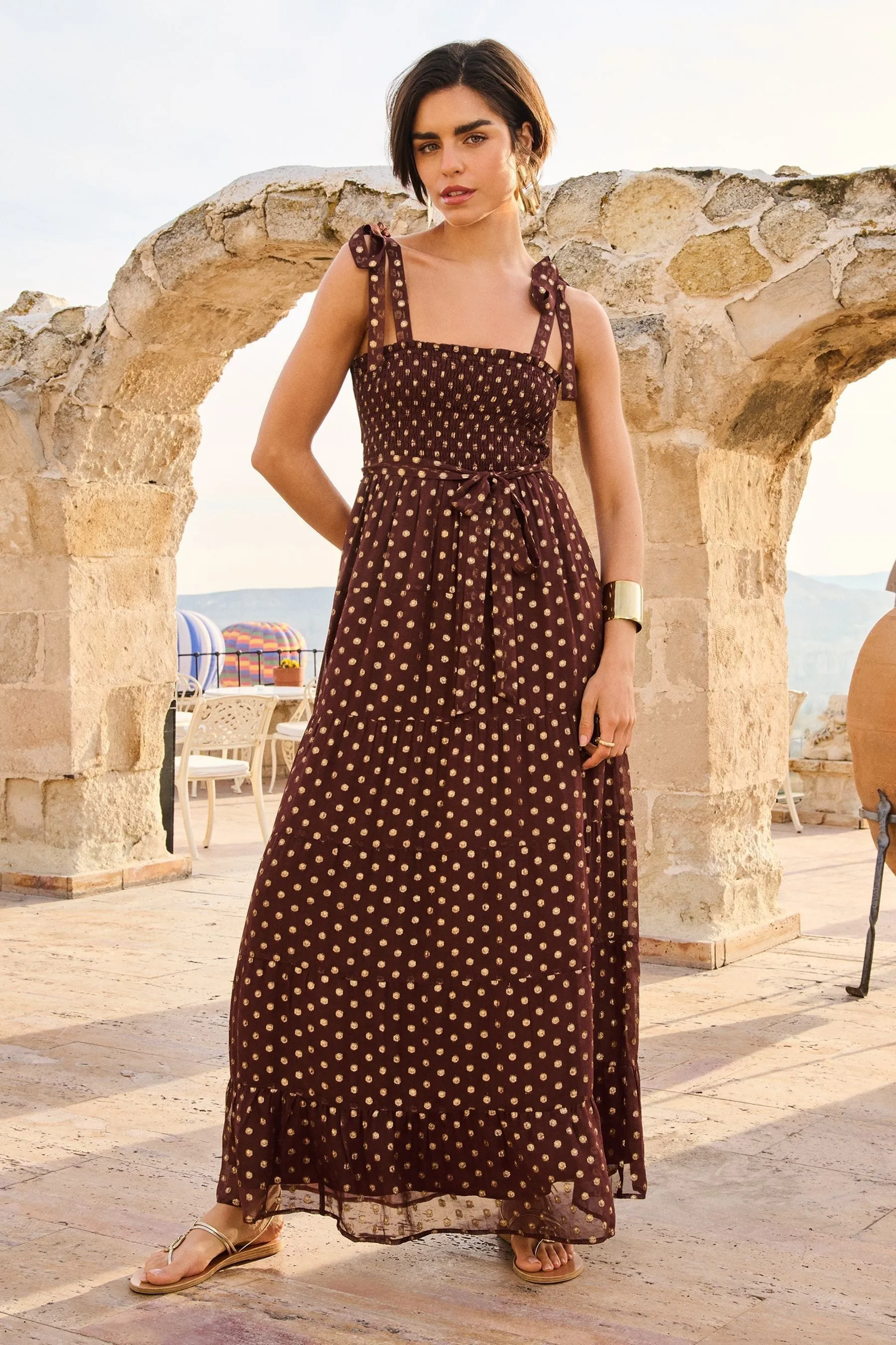 Love & Roses - Abito maxi a canotta con arricciature e allacciatura