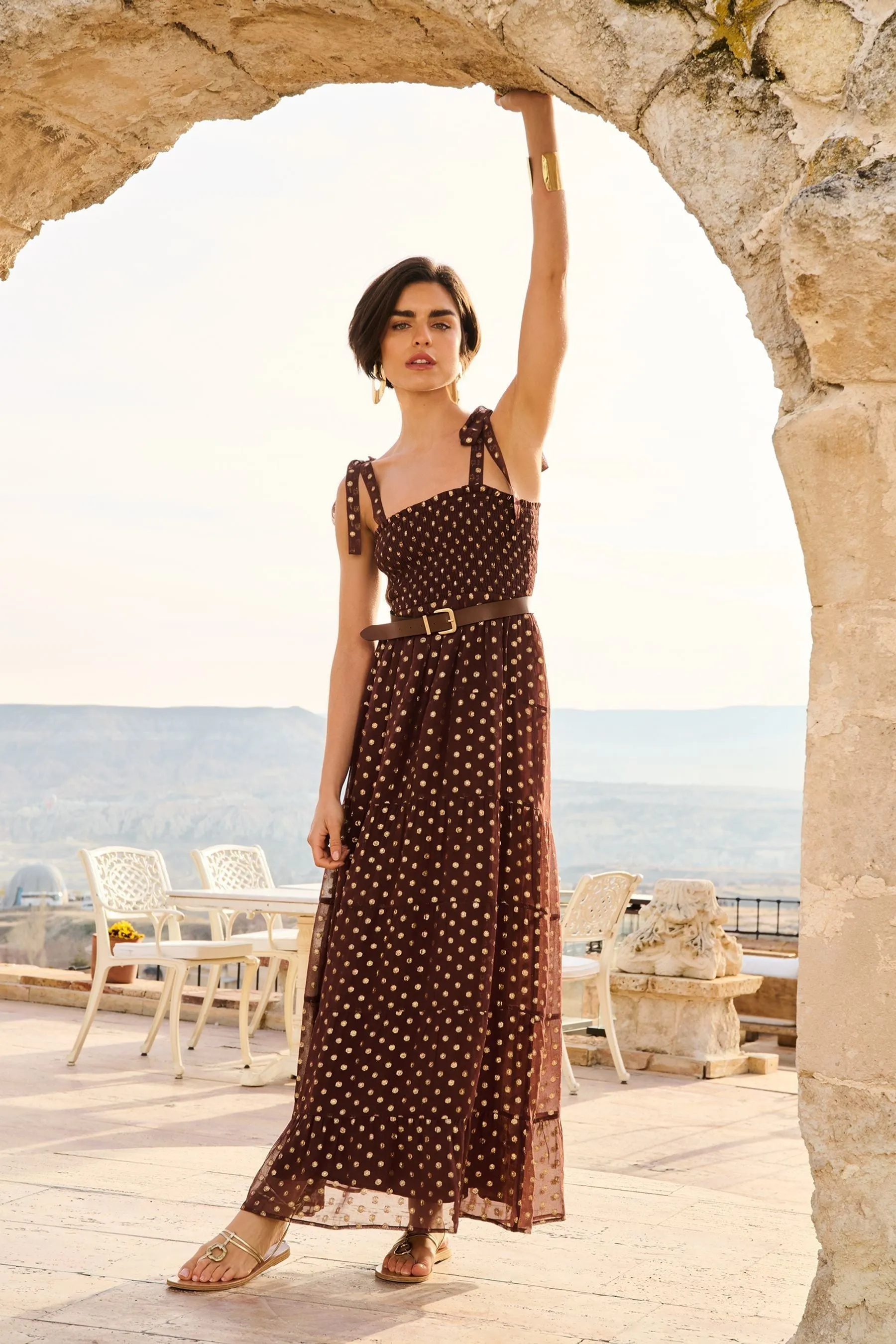 Love & Roses - Abito maxi a canotta con arricciature e allacciatura