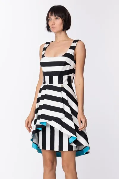 Mini abito asimmetrico a maxi righe Nero/Offwhite