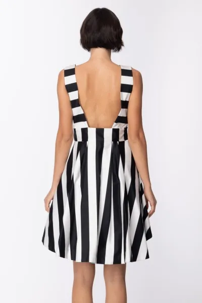 Mini abito asimmetrico a maxi righe Nero/Offwhite
