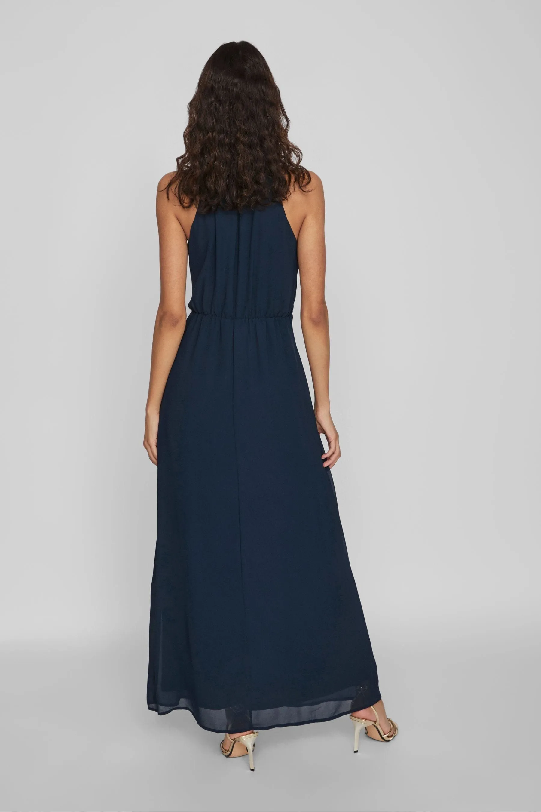 Vila - Abito maxi in tulle allacciato al collo