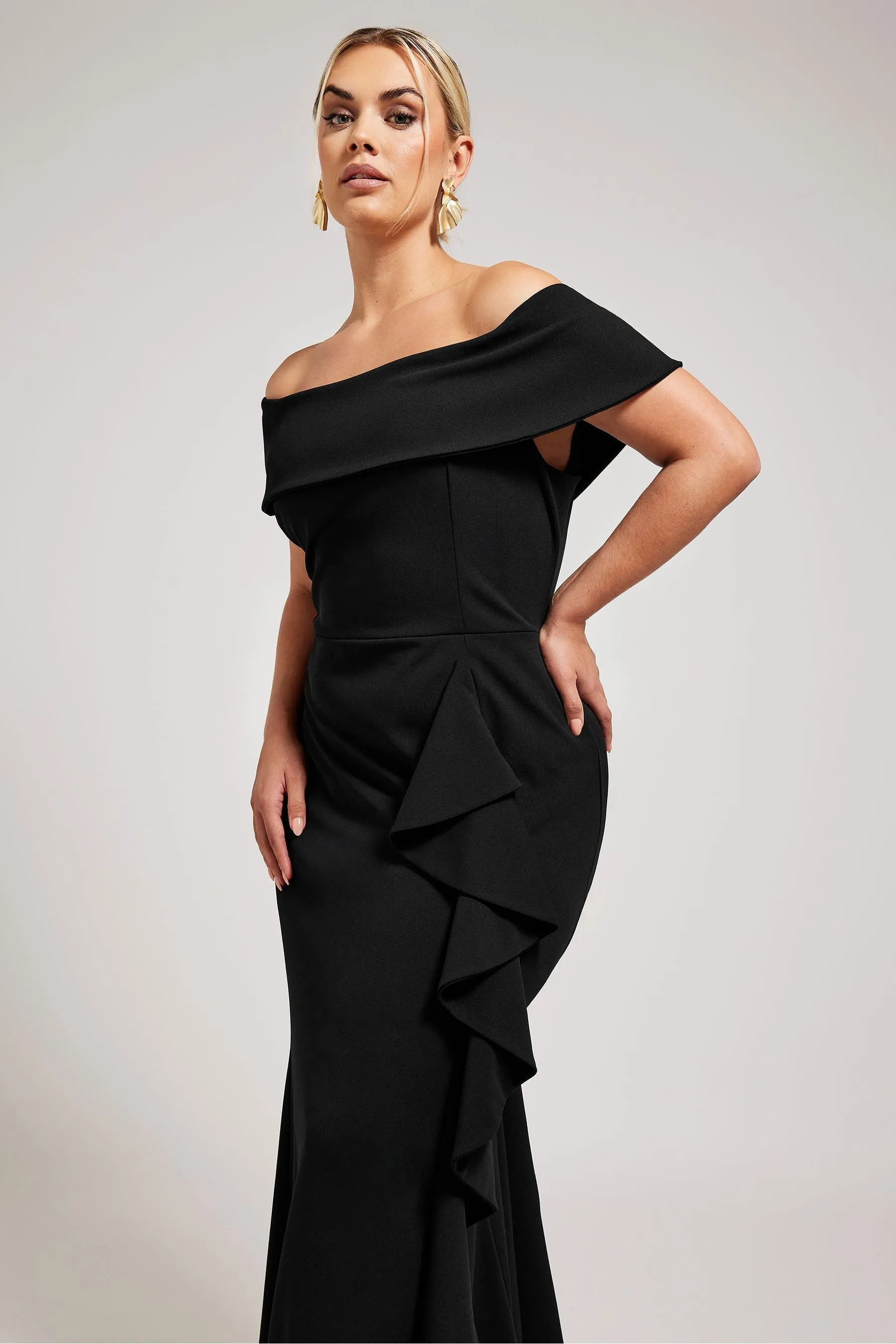 Yours Curve London - Ruches - Abito maxi con scollo alla Bardot