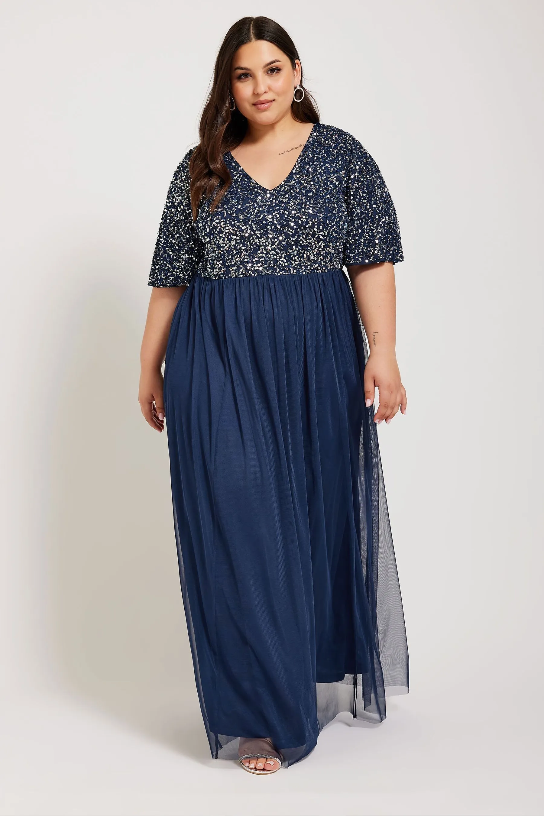 Yours Curve Luxe Paillettes - Abito maxi con scollo a V
