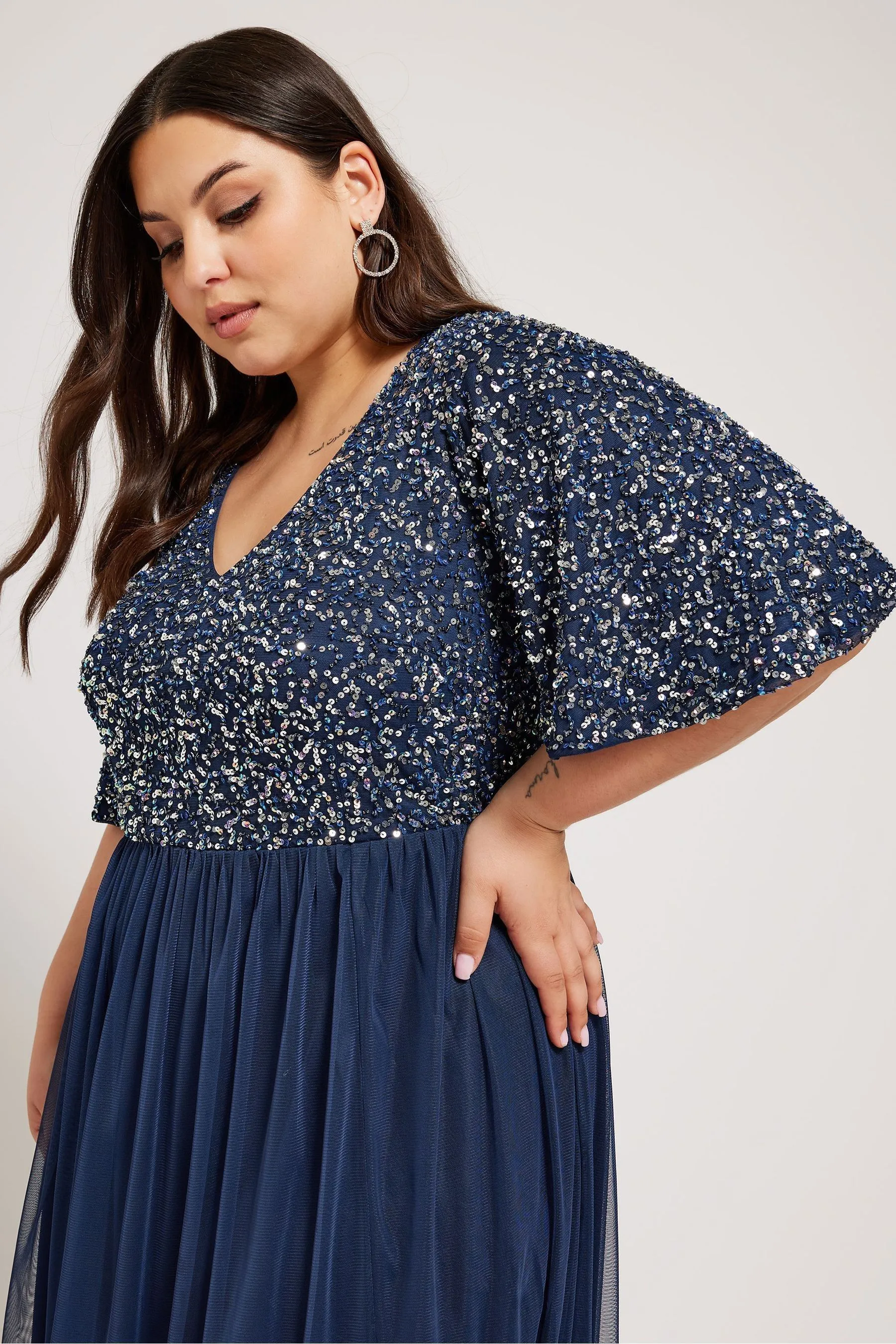 Yours Curve Luxe Paillettes - Abito maxi con scollo a V