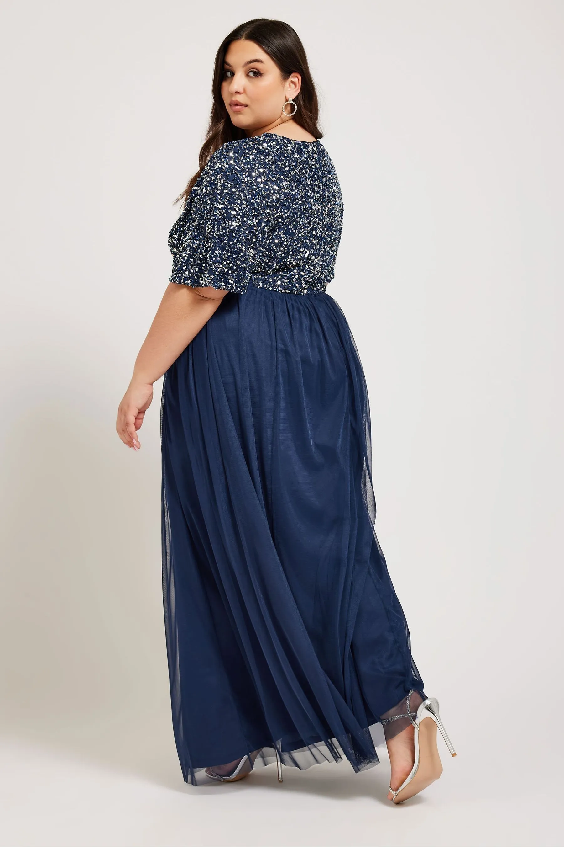 Yours Curve Luxe Paillettes - Abito maxi con scollo a V