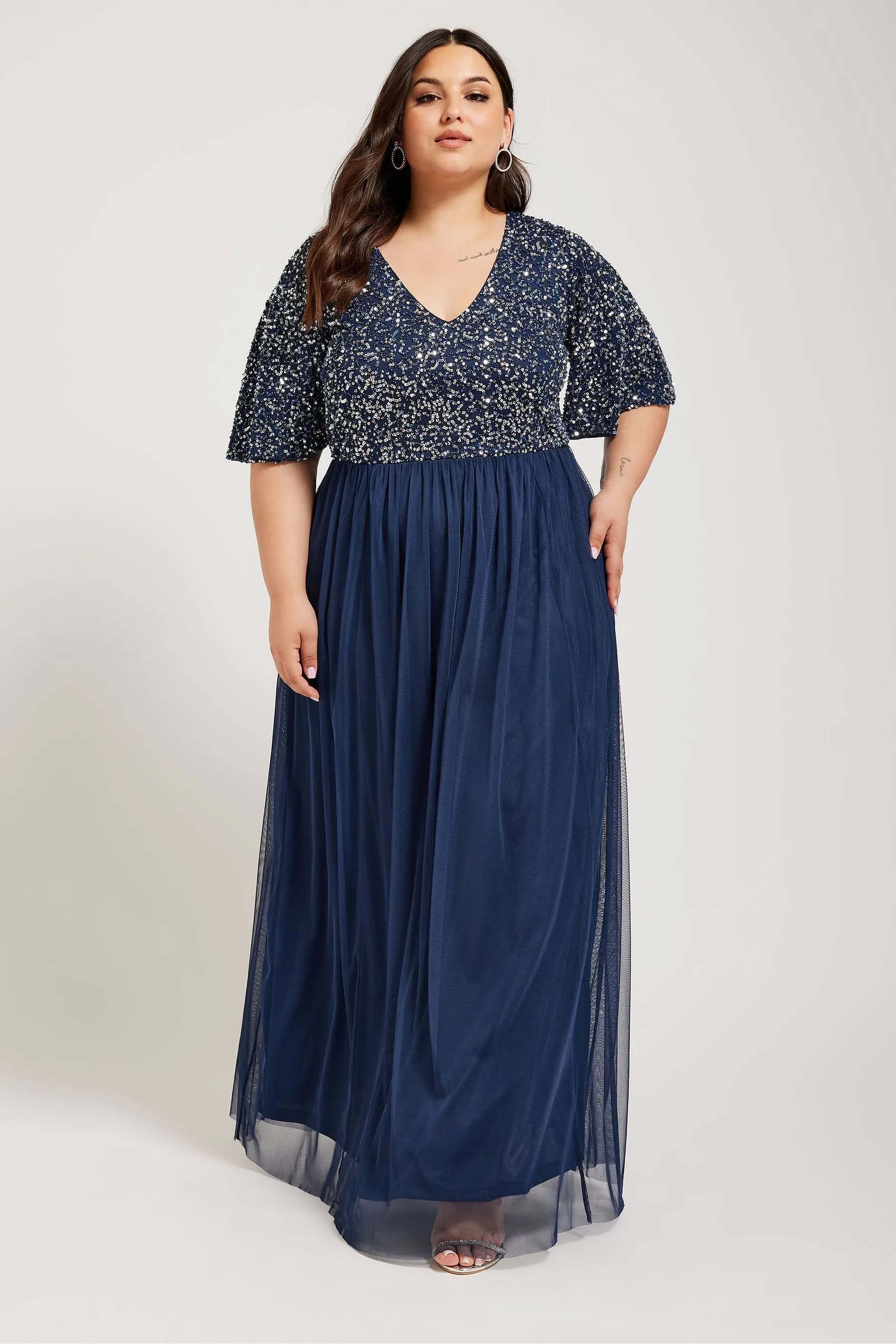 Yours Curve Luxe Paillettes - Abito maxi con scollo a V